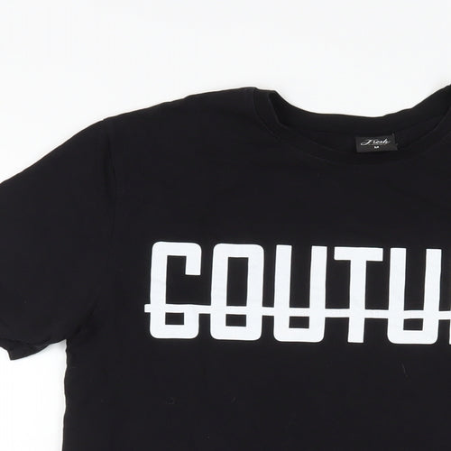 Fresh Coture Mens Black Cotton T-Shirt Size M Crew Neck - Logo