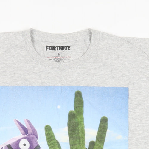 Fortnite Mens Grey Cotton T-Shirt Size L Crew Neck - Logo