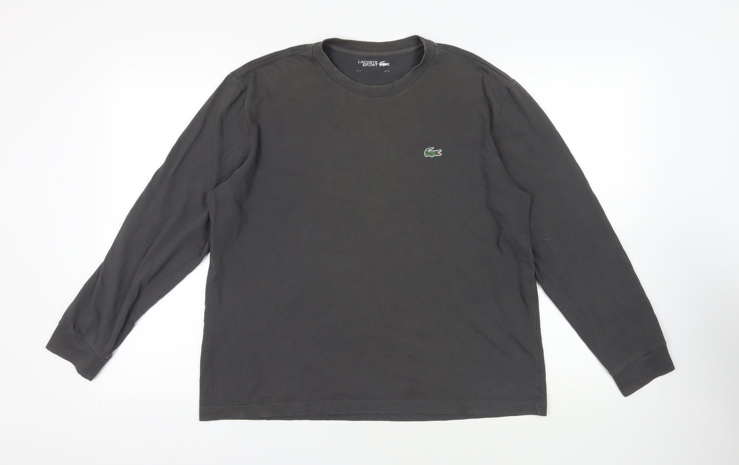 Lacoste Mens Grey Cotton T-Shirt Size L Crew Neck - Logo