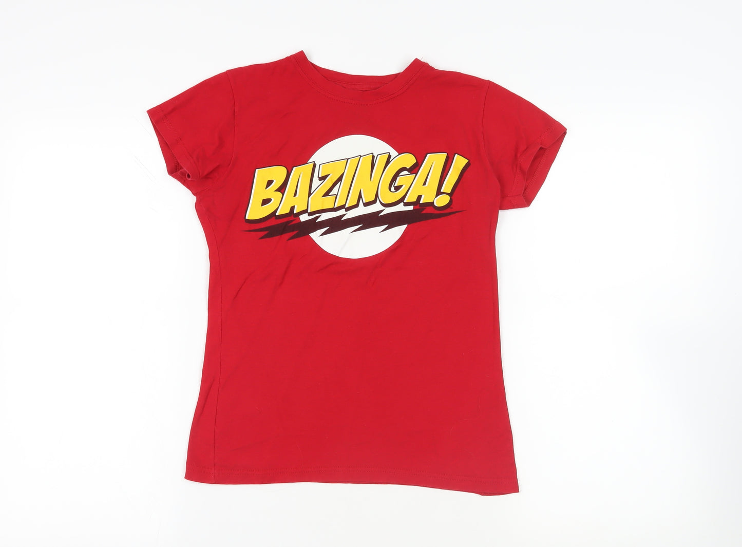 The Big Bang Theory Womens Red Cotton Basic T-Shirt Size S Crew Neck - Bazinga