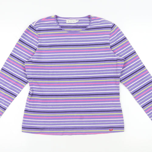 PACO Womens Purple Striped Cotton Basic T-Shirt Size M Crew Neck