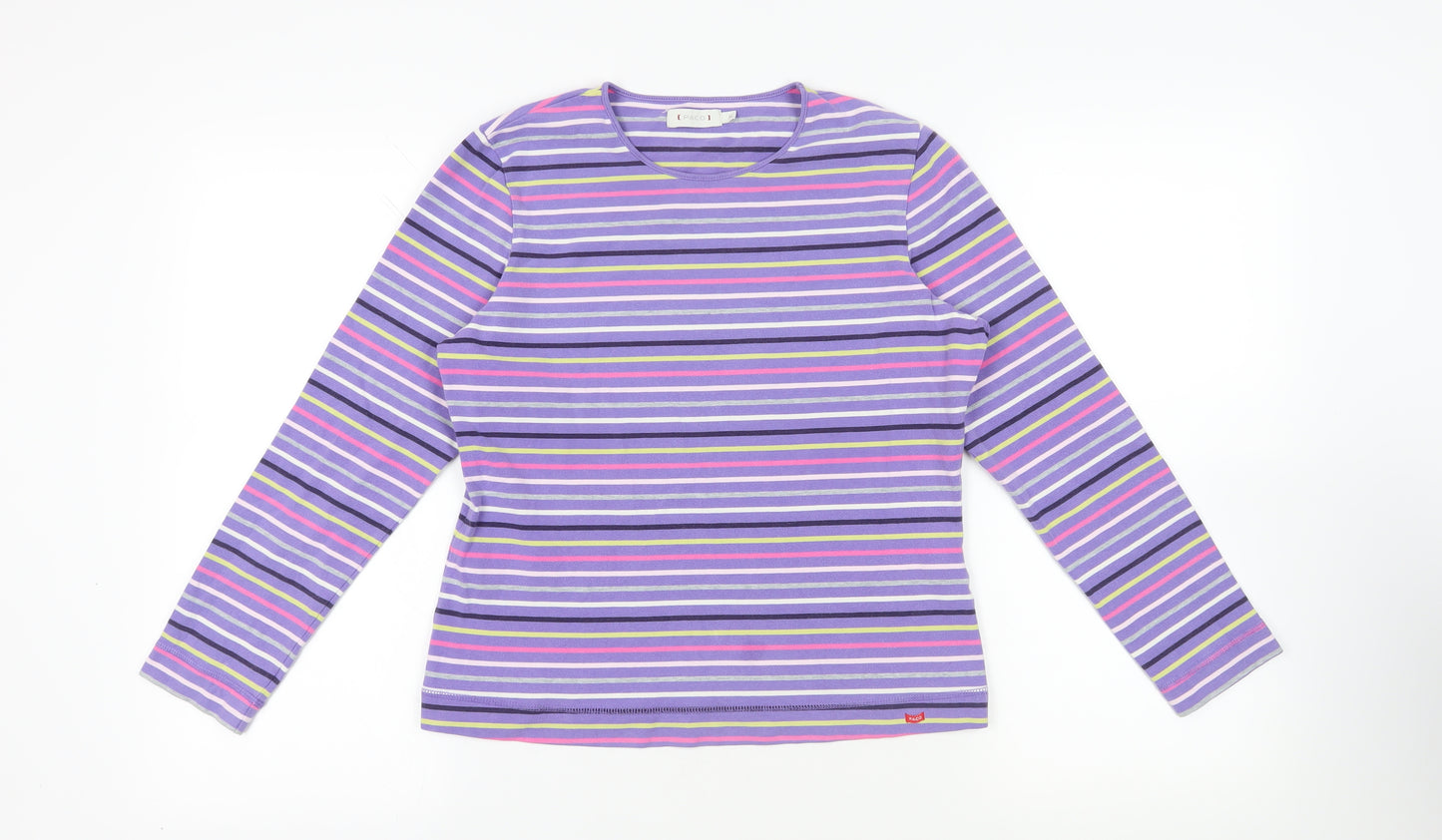 PACO Womens Purple Striped Cotton Basic T-Shirt Size M Crew Neck