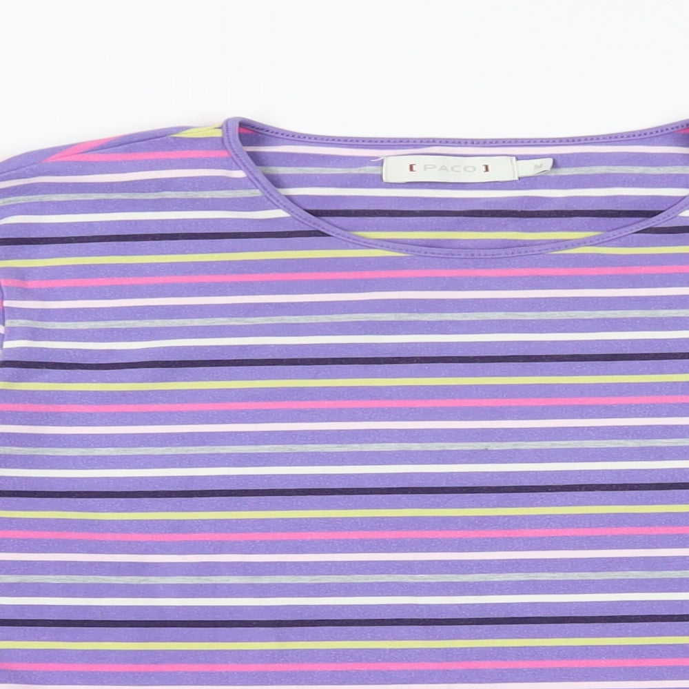 PACO Womens Purple Striped Cotton Basic T-Shirt Size M Crew Neck