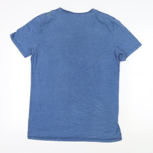 Quicksilver Mens Blue Cotton T-Shirt Size M Crew Neck - Logo