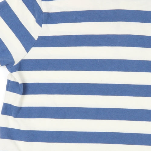 John Lewis Mens Blue Striped Cotton Polo Size L Collared Button