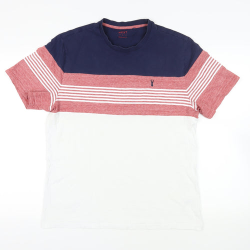 NEXT Mens Multicoloured Striped Cotton T-Shirt Size L Crew Neck