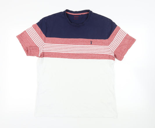 NEXT Mens Multicoloured Striped Cotton T-Shirt Size L Crew Neck