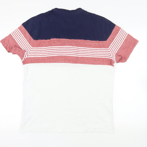 NEXT Mens Multicoloured Striped Cotton T-Shirt Size L Crew Neck