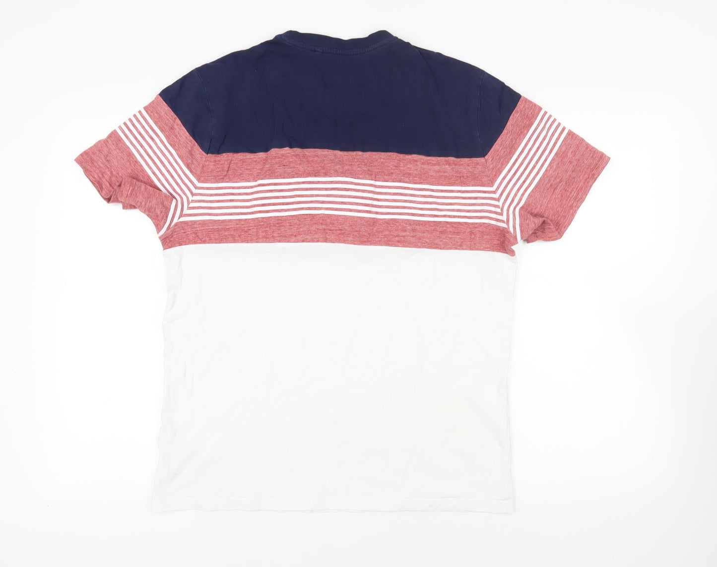 NEXT Mens Multicoloured Striped Cotton T-Shirt Size L Crew Neck