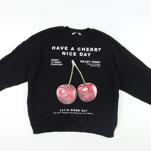 Marks and Spencer Girls Black Cotton Pullover Sweatshirt Size 10-11 Years Pullover - Cherry Nice Day