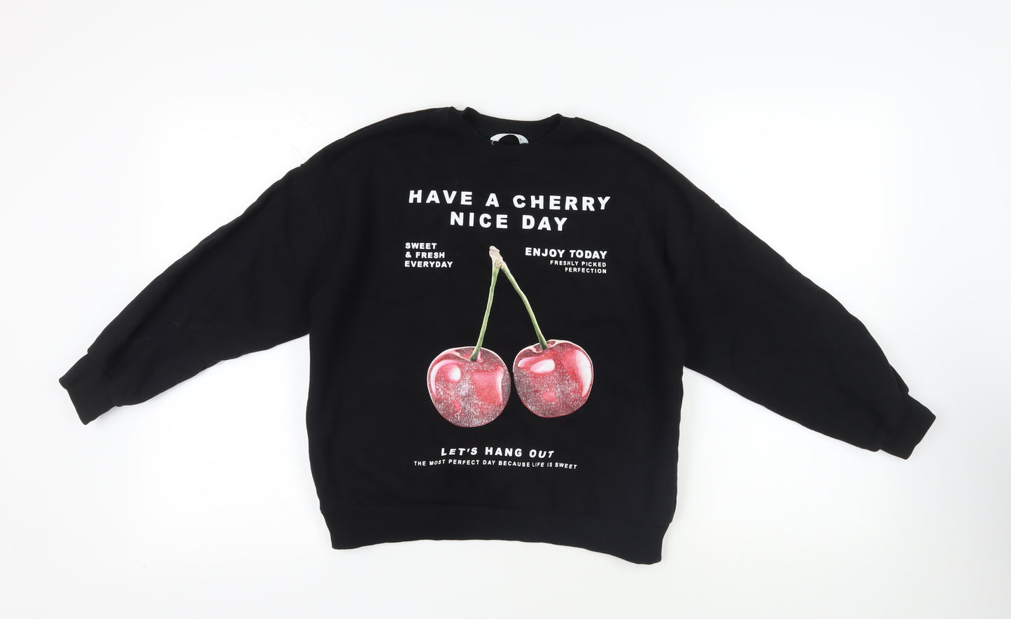 Marks and Spencer Girls Black Cotton Pullover Sweatshirt Size 10-11 Years Pullover - Cherry Nice Day