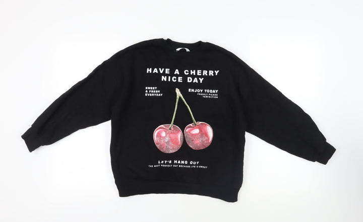 Marks and Spencer Girls Black Cotton Pullover Sweatshirt Size 10-11 Years Pullover - Cherry Nice Day
