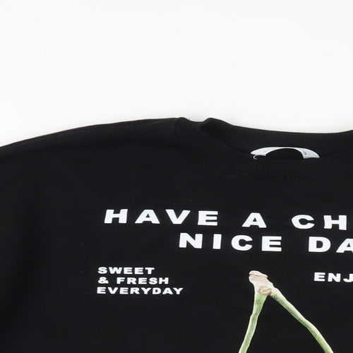 Marks and Spencer Girls Black Cotton Pullover Sweatshirt Size 10-11 Years Pullover - Cherry Nice Day
