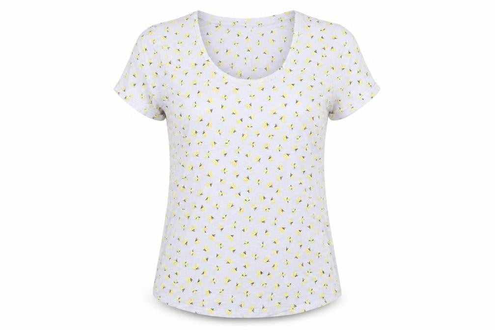 Marks and Spencer Womens Blue Floral Cotton Basic T-Shirt Size 12 Scoop Neck