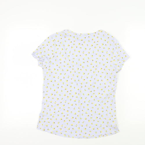 Marks and Spencer Womens Blue Floral Cotton Basic T-Shirt Size 12 Scoop Neck