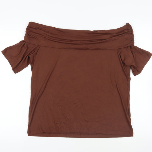 Marks and Spencer Womens Brown Viscose Basic T-Shirt Size 20 Off the Shoulder