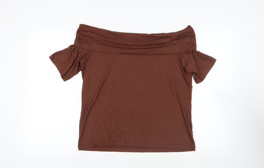 Marks and Spencer Womens Brown Viscose Basic T-Shirt Size 20 Off the Shoulder