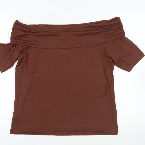 Marks and Spencer Womens Brown Viscose Basic T-Shirt Size 20 Off the Shoulder