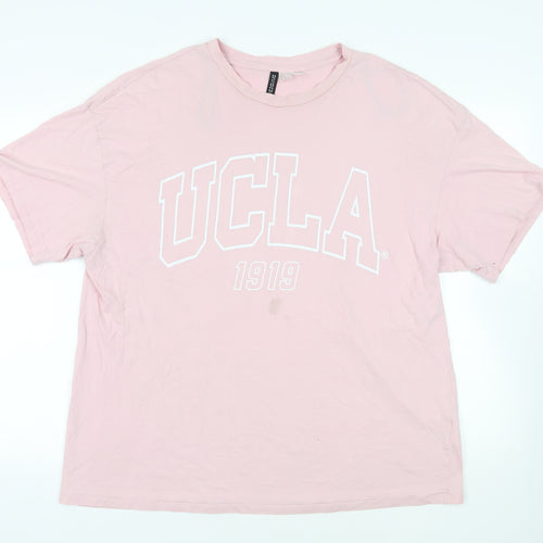 Divided by H&M Womens Pink Cotton Basic T-Shirt Size L Crew Neck - UCLA