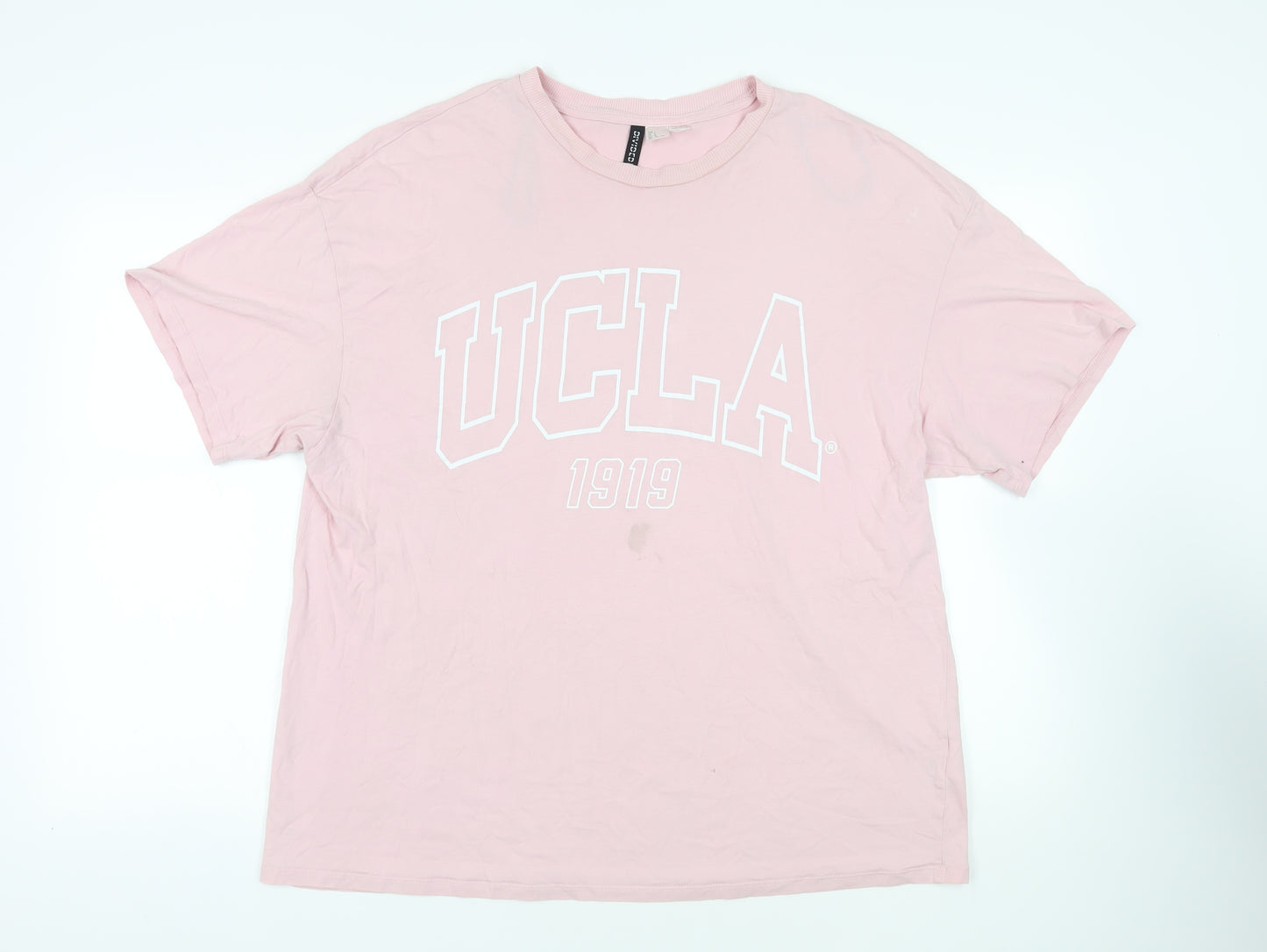 Divided by H&M Womens Pink Cotton Basic T-Shirt Size L Crew Neck - UCLA