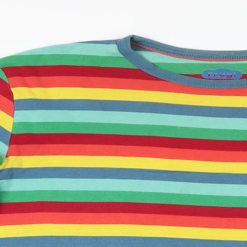 Frugi Womens Multicoloured Striped Cotton Basic T-Shirt Size S Crew Neck