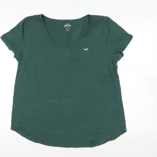 Hollister Womens Green Viscose Basic T-Shirt Size L V-Neck - Logo