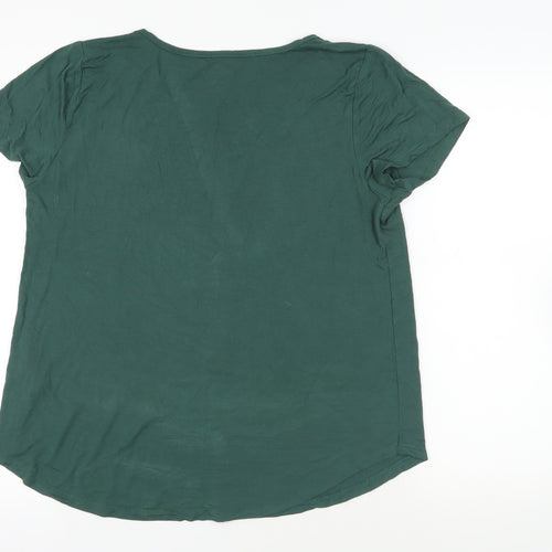 Hollister Womens Green Viscose Basic T-Shirt Size L V-Neck - Logo