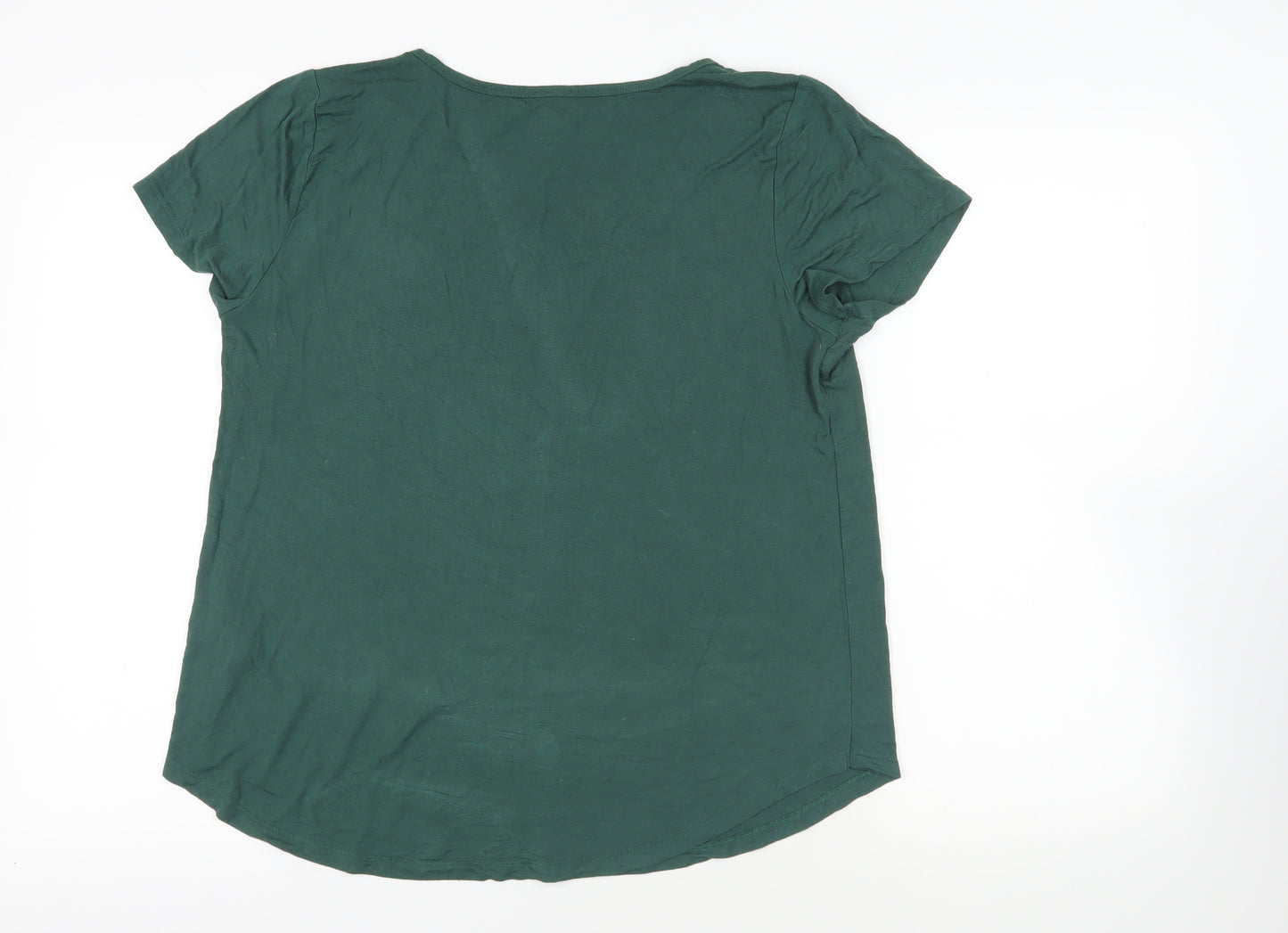 Hollister Womens Green Viscose Basic T-Shirt Size L V-Neck - Logo