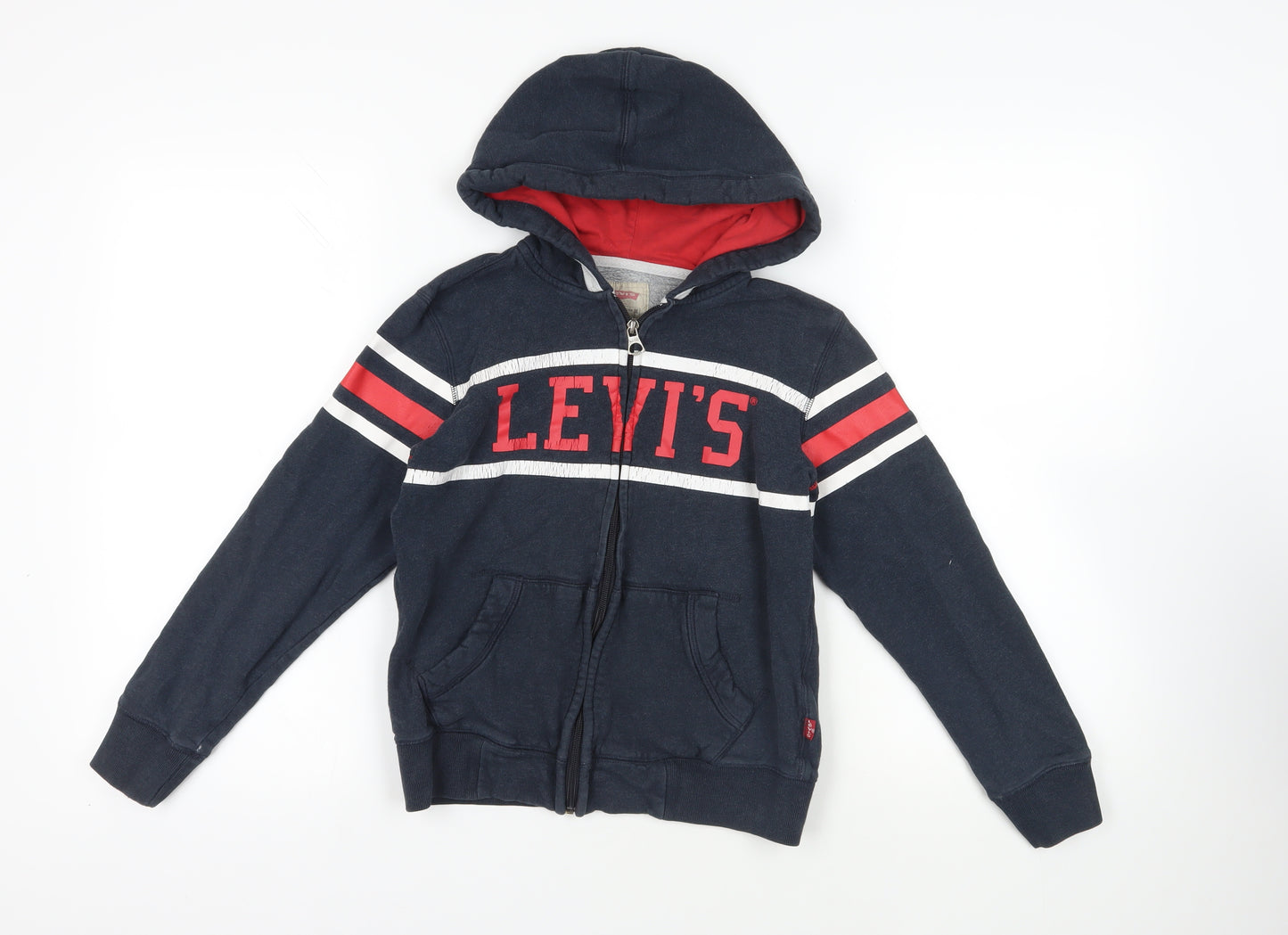 Levi's Boys Blue Cotton Full Zip Hoodie Size 12 Years Zip - Logo Pockets
