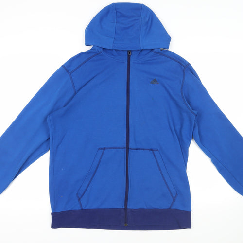 adidas Mens Blue Polyester Full Zip Hoodie Size L - Logo Pockets