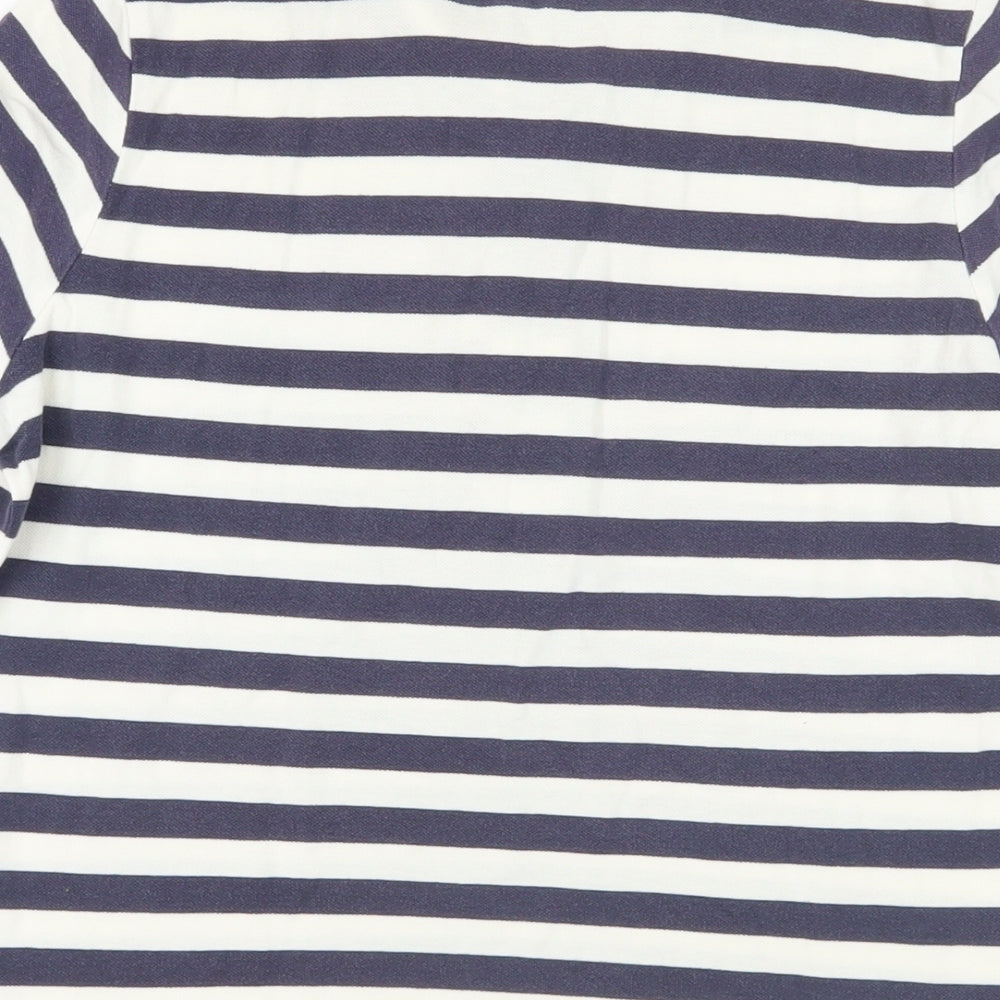 Marks and Spencer Womens Blue Striped Cotton Basic Polo Size 12 Collared