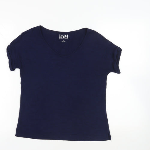 BAM Womens Blue Bamboo Basic T-Shirt Size 8 Round Neck