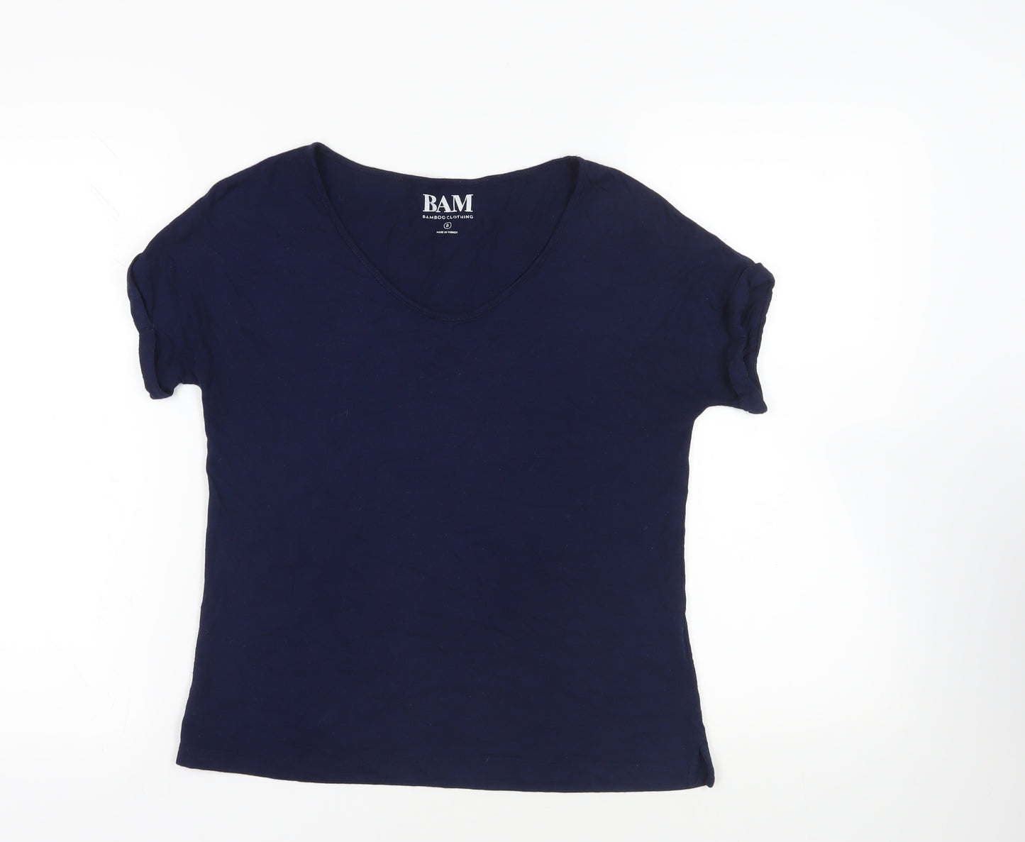 BAM Womens Blue Bamboo Basic T-Shirt Size 8 Round Neck