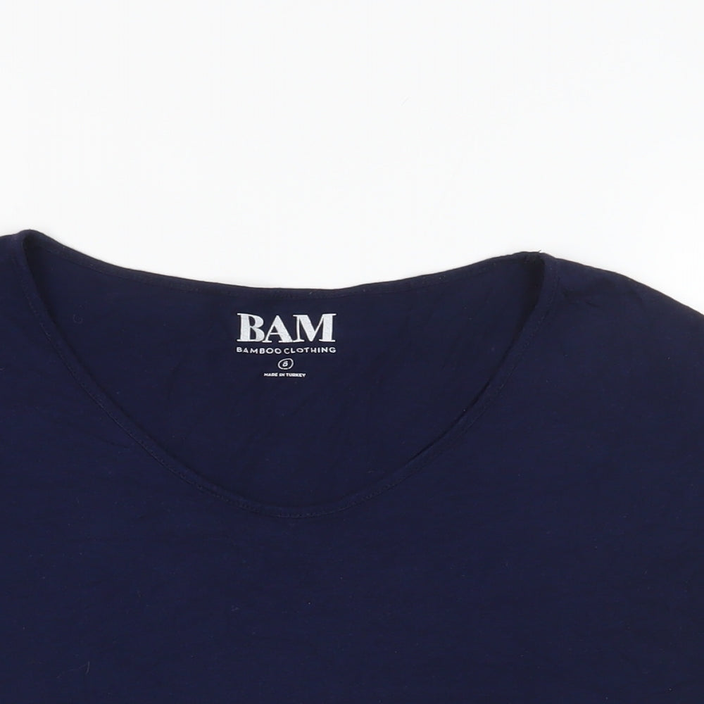 BAM Womens Blue Bamboo Basic T-Shirt Size 8 Round Neck