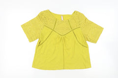 Sfera Womens Yellow Cotton Basic Blouse Size S Round Neck - Lace Detail