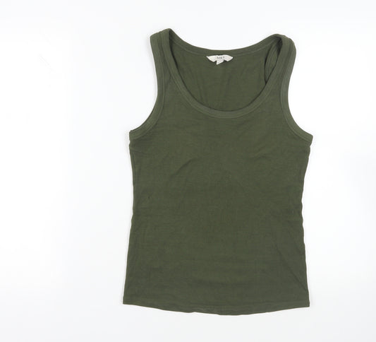 Marks and Spencer Womens Green Cotton Basic Tank Size 12 Boat Neck - Ribbed