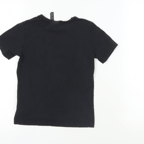 adidas Boys Black Cotton Pullover T-Shirt Size 7 Years Crew Neck Pullover - Logo