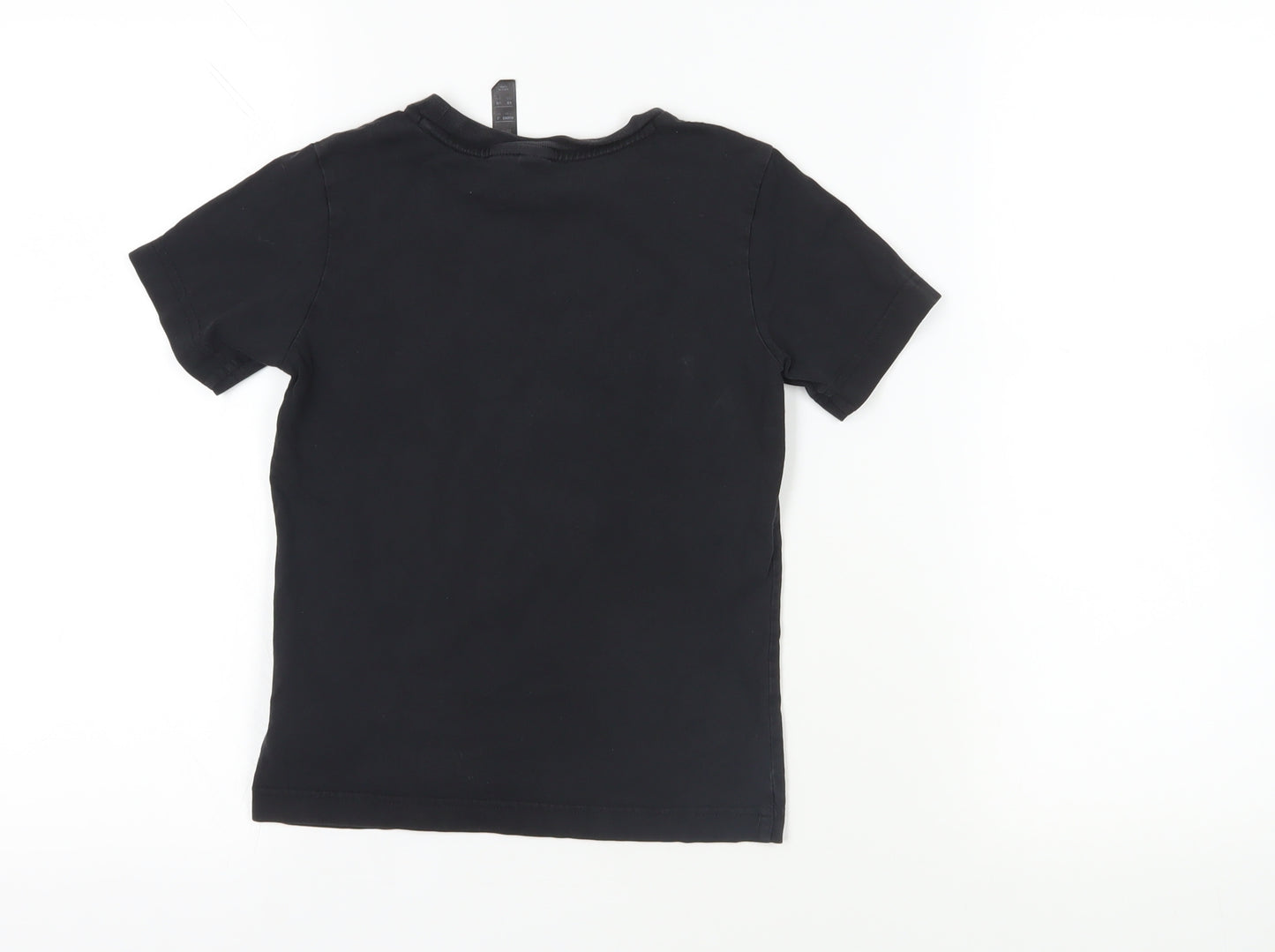 adidas Boys Black Cotton Pullover T-Shirt Size 7 Years Crew Neck Pullover - Logo