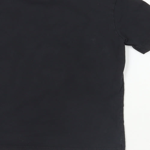 adidas Boys Black Cotton Pullover T-Shirt Size 7 Years Crew Neck Pullover - Logo
