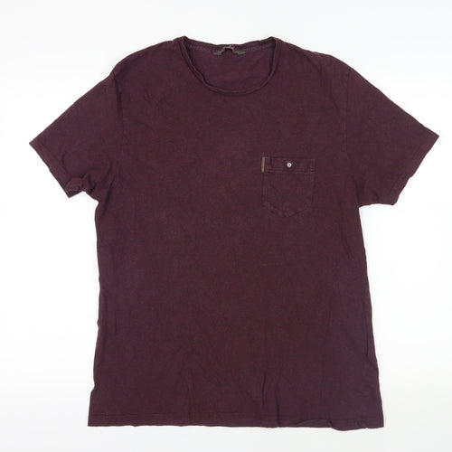 Ben Sherman Mens Purple Cotton T-Shirt Size M Crew Neck - Pocket Detail