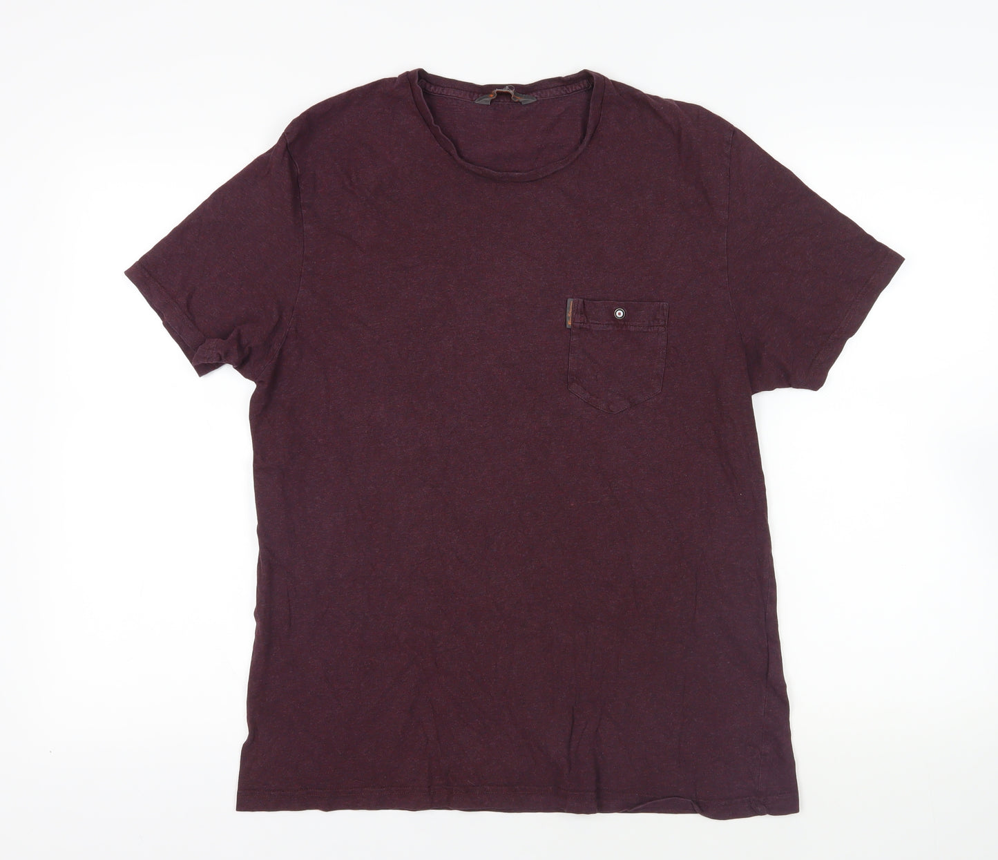 Ben Sherman Mens Purple Cotton T-Shirt Size M Crew Neck - Pocket Detail