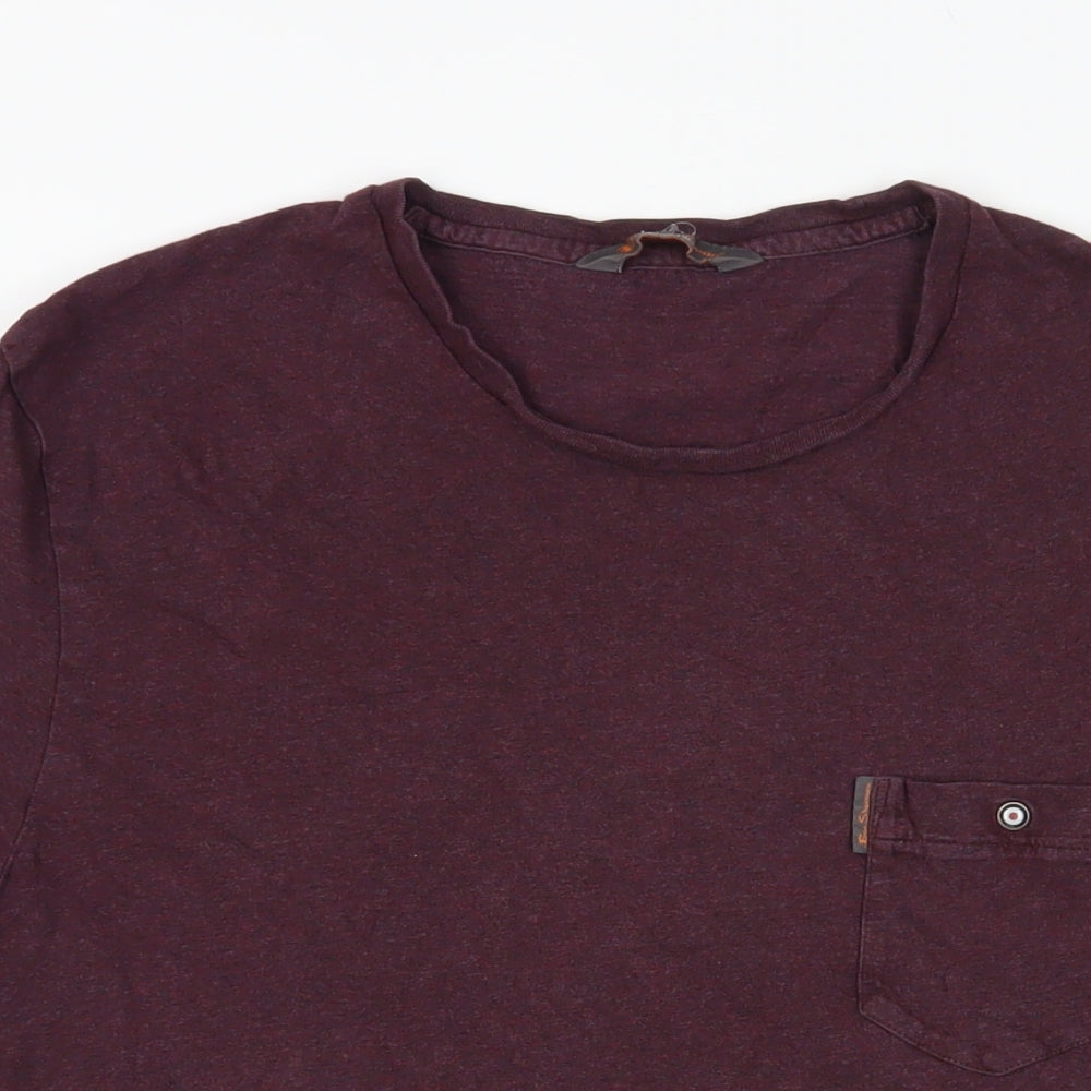 Ben Sherman Mens Purple Cotton T-Shirt Size M Crew Neck - Pocket Detail