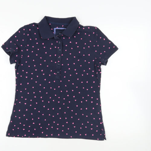 Crew Clothing Womens Blue Geometric Cotton Basic Polo Size 12 Collared - Heart Pattern