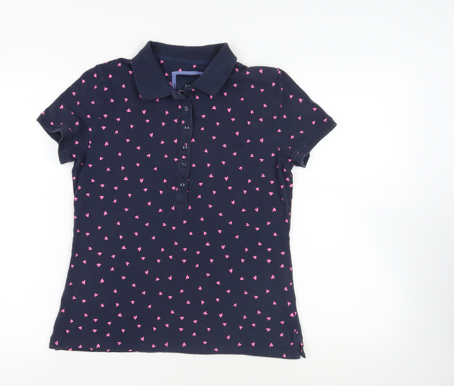 Crew Clothing Womens Blue Geometric Cotton Basic Polo Size 12 Collared - Heart Pattern