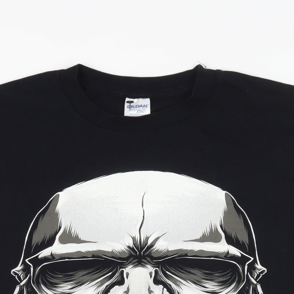 Gildan Mens Black Cotton T-Shirt Size L Crew Neck - Death Side Series