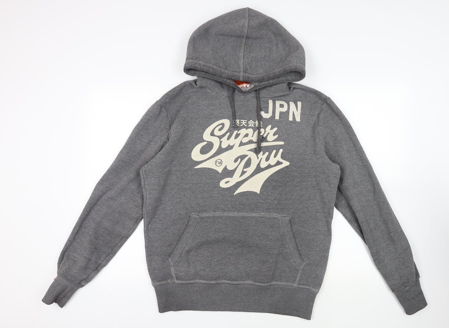 Superdry Mens Grey Cotton Pullover Hoodie Size L - Logo Pockets