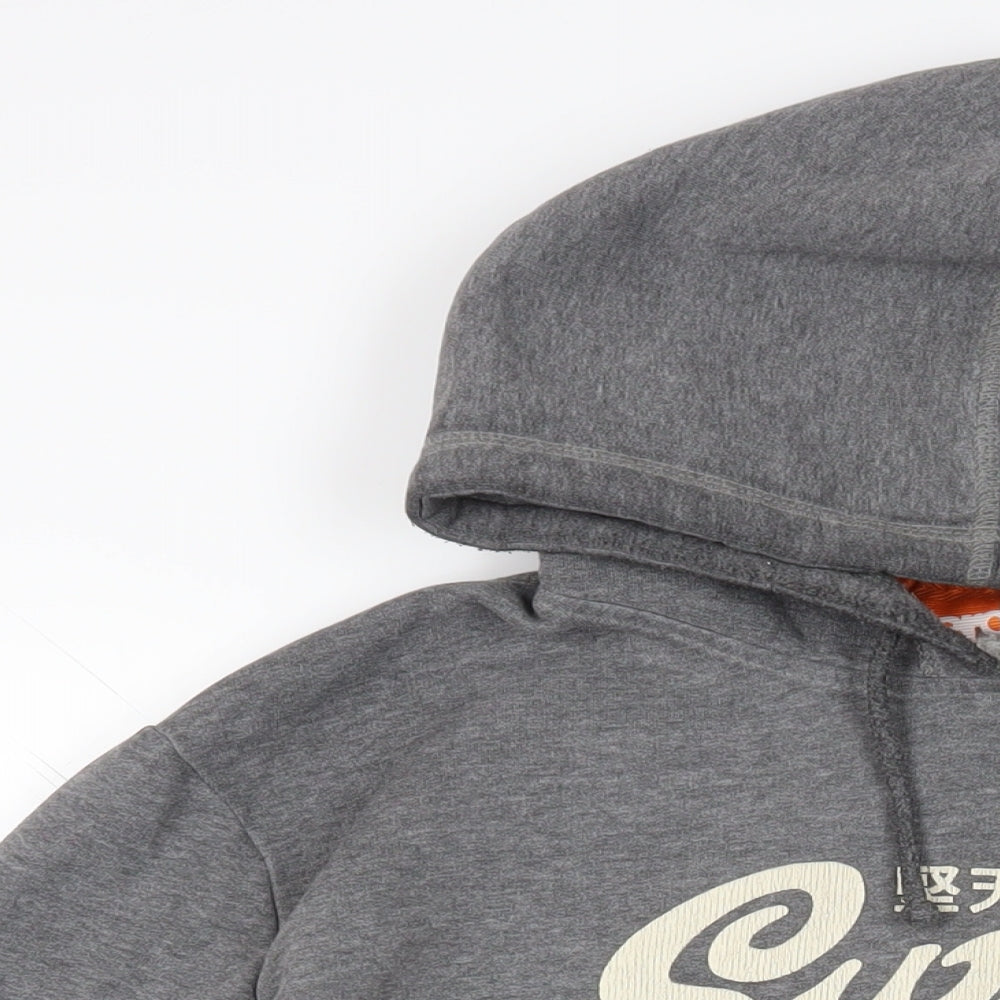 Superdry Mens Grey Cotton Pullover Hoodie Size L - Logo Pockets