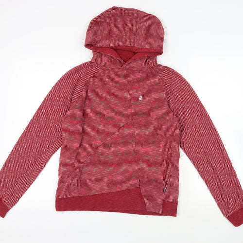 Volcom Womens Red Striped Cotton Pullover Hoodie Size M Pullover - Pockets