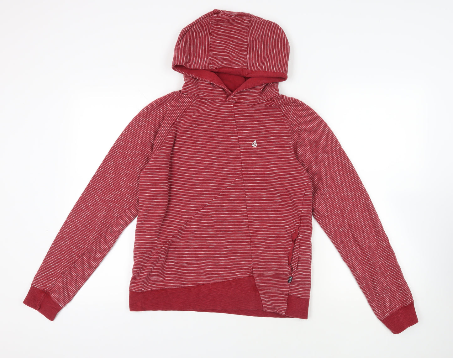 Volcom Womens Red Striped Cotton Pullover Hoodie Size M Pullover - Pockets