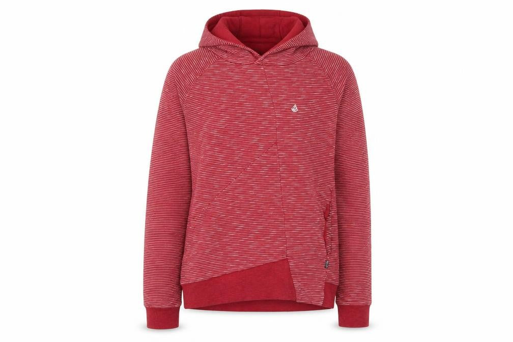 Volcom Womens Red Striped Cotton Pullover Hoodie Size M Pullover - Pockets